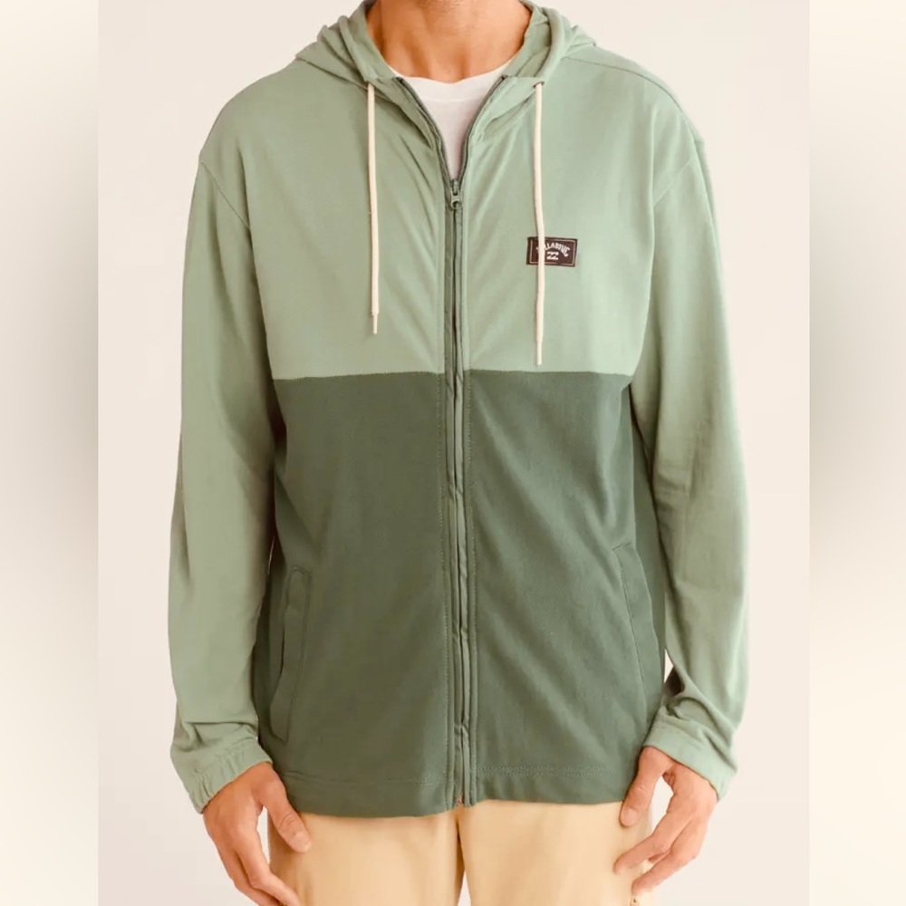 NWT Billabong Abner Colorblock Full Zip Lightweight Green Hoodie Size XL